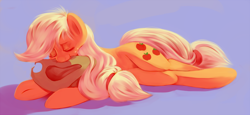 Size: 1000x461 | Tagged: safe, artist:sb, applejack, earth pony, pony, prone, sleeping, solo