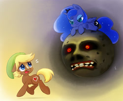 Size: 2800x2300 | Tagged: safe, artist:exceru-karina, princess luna, quarter hearts, alicorn, pony, :3, >:3, cute, link, lunabetes, moon, nintendo, ponified, quarterbetes, rupee, tangible heavenly object, termina's moon, the legend of zelda, the legend of zelda: majora's mask