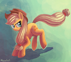 Size: 990x868 | Tagged: safe, artist:mewball, applejack, earth pony, pony, bucking, female, mare, solo