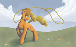 Size: 2400x1500 | Tagged: safe, artist:sagebrushpony, applejack, earth pony, pony, lasso, mouth hold, solo