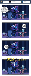 Size: 1280x3097 | Tagged: safe, artist:herny, princess luna, trixie, alicorn, pony, unicorn, ask, coffee, coffee machine, donut, eating, female, food, hat, implied princess celestia, luna-afterdark, magic, mare, snoring, telekinesis, tumblr