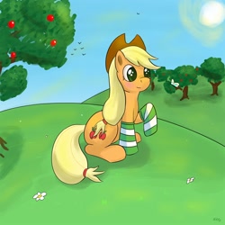 Size: 2000x2000 | Tagged: safe, artist:hieronymuswhite, applejack, earth pony, pony, clothes, high res, socks, solo, striped socks