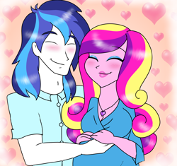 Size: 1064x1000 | Tagged: safe, artist:purfectprincessgirl, dean cadance, princess cadance, shining armor, equestria girls, the one where pinkie pie knows, alumnus shining armor, cute, female, heart, implied flurry heart, male, pregnant, shiningcadance, shipping, smiling, straight