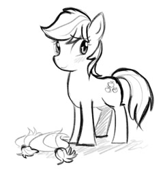 Size: 600x635 | Tagged: safe, artist:angeban, applejack, earth pony, pony, alternate hairstyle, cute, jackabetes, mane, monochrome, short mane, solo