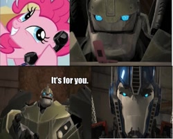 Size: 825x663 | Tagged: safe, pinkie pie, earth pony, pony, bulkhead, exploitable meme, meme, optimus prime, phone meme, roflbot, transformers