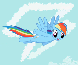 Size: 479x405 | Tagged: safe, screencap, rainbow dash, pegasus, pony, the mysterious mare do well, flying, skywriting, solo