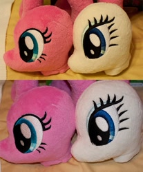 Size: 1200x1447 | Tagged: safe, artist:adamlhumphreys, pinkie pie, rarity, head, irl, photo, plushie, wip