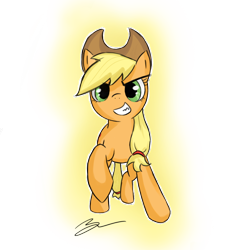 Size: 900x900 | Tagged: safe, artist:b0nbon, applejack, earth pony, pony, female, grin, mare, solo