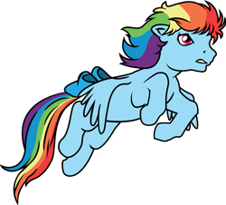 Size: 1017x919 | Tagged: dead source, safe, artist:alisonwonderland1951, rainbow dash, pegasus, pony, g1, g4, bow, female, flying, g4 to g1, generation leap, mare, simple background, tail bow, transparent background