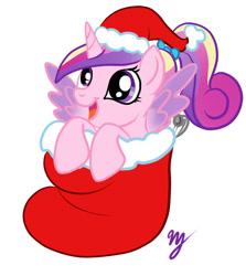 Size: 812x912 | Tagged: safe, artist:kuromi, princess cadance, alicorn, pony, christmas, christmas stocking, hat, santa hat, teen princess cadance, younger