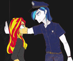Size: 1200x1000 | Tagged: safe, artist:eduardo-rivera, artist:zorbitas, shining armor, sunset shimmer, fanfic:fractured sunlight, equestria girls, colored, crying, fanfic art, police officer