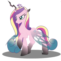 Size: 1024x1024 | Tagged: safe, artist:dr-whiskey, princess cadance, queen chrysalis, alicorn, changeling, changeling queen, pony, character to character, disguise, disguised changeling, fake cadance, grin, raised hoof, shapeshifting, simple background, solo, transparent background
