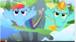 Size: 655x362 | Tagged: safe, screencap, cloudchaser, lightning dust, rainbow dash, sunshower raindrops, pegasus, pony, spoiler:s03, lightning, needs more jpeg