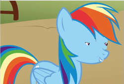 Size: 535x363 | Tagged: safe, rainbow dash, pegasus, pony, ronbow dosh, small eyes, solo, woll smoth