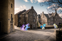 Size: 1500x1000 | Tagged: safe, artist:caliazian, artist:dashiesparkle, derpibooru import, derpy hooves, dj pon-3, starlight glimmer, trixie, vinyl scratch, pegasus, pony, unicorn, edinburgh, female, house, irl, photo, ponies in real life, united kingdom