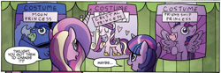 Size: 941x312 | Tagged: safe, artist:agnesgarbowska, idw, princess cadance, princess luna, twilight sparkle, twilight sparkle (alicorn), alicorn, pony, spoiler:comic, spoiler:comicff30, clothes, costume