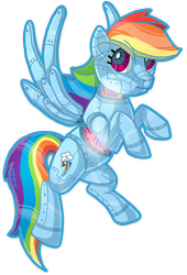 Size: 680x1000 | Tagged: safe, artist:themoonfall, rainbow dash, oc, oc:rainbot dash, pegasus, pony, robot, robot pony, dashbot, female, flying, mare, mecha, signature, simple background, solo, transparent background