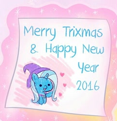 Size: 350x362 | Tagged: safe, artist:imoshie, artist:trixie, derpibooru import, edit, trixie, pony, unicorn, cropped, drawing, female, mare, paper, solo, trixmas