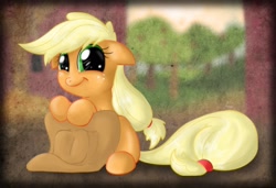 Size: 1705x1168 | Tagged: safe, artist:ryuukiba, applejack, earth pony, pony, female, mare, sitting, solo