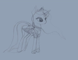 Size: 1584x1224 | Tagged: safe, artist:styroponyworks, princess luna, alicorn, pony, clothes, dress, monochrome, over the moon, sketch, solo