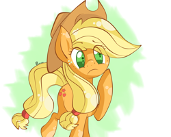 Size: 2500x2000 | Tagged: safe, artist:llamaswithkatanas, applejack, earth pony, pony, cute, eye clipping through hair, high res, jackabetes, no pupils, raised hoof, solo