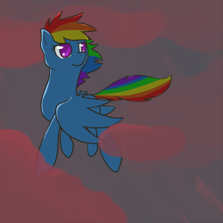 Size: 1000x1000 | Tagged: safe, artist:pyrewing, rainbow dash, pegasus, pony, cloud, female, flying, mare, sky, solo, spread wings, wings