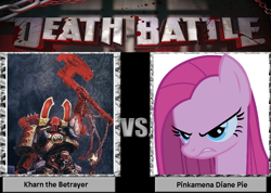 Size: 900x640 | Tagged: safe, pinkie pie, pony, chaos space marine, death battle, female, kharn the betrayer, male, mare, meta, pinkamena diane pie, warhammer (game), warhammer 40k