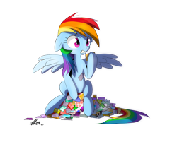 Size: 1106x966 | Tagged: safe, artist:affanita, rainbow dash, pegasus, pony, no more ponies at source, pile, sitting, solo