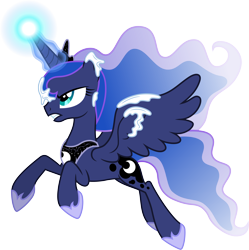 Size: 6568x6586 | Tagged: safe, artist:chrzanek97, princess luna, alicorn, pony, the crystalling, .svg available, absurd resolution, flying, gritted teeth, magic, misleading thumbnail, simple background, snow, solo, transparent background, vector