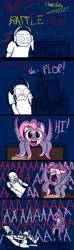 Size: 720x2430 | Tagged: safe, artist:aa, pinkie pie, oc, oc:anon, human, monster pony, octopony, octopus, original species, comic, computer, game, octo pie, scared, screaming