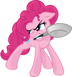 Size: 7385x7839 | Tagged: safe, artist:kp-shadowsquirrel, artist:tim015, pinkie pie, earth pony, pony, absurd resolution, frying pan, mouth hold, pan, simple background, solo, transparent background