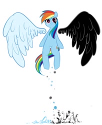 Size: 980x1200 | Tagged: safe, artist:chch, rainbow dash, pegasus, pony, abstract background, askdrrnmsd, crying, female, flying, good vs evil, mare, simple background, solo