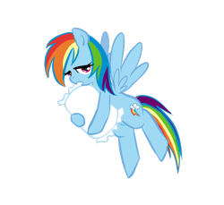 Size: 600x550 | Tagged: safe, artist:chch, rainbow dash, pegasus, pony, askdrrnmsd, biting, female, flying, lidded eyes, mare, open mouth, pillow, pillow biting, simple background, solo, spread wings, transparent background