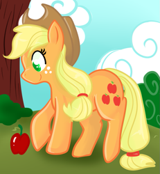 Size: 665x720 | Tagged: safe, artist:lustrous-dreams, applejack, earth pony, pony, apple, obligatory apple, solo