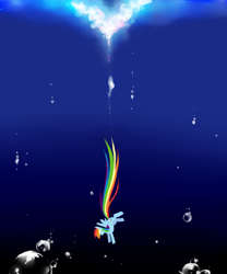 Size: 1000x1200 | Tagged: safe, artist:chch, rainbow dash, pegasus, pony, abstract background, askdrrnmsd, bubble, female, flying, mare, solo, underwater, water