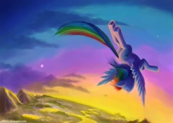 Size: 1200x850 | Tagged: safe, artist:riftryu, rainbow dash, pegasus, pony, cloud, cloudy, flying, scenery, sky, solo