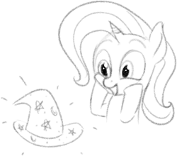 Size: 1219x1073 | Tagged: safe, artist:zippysqrl, derpibooru import, trixie, pony, unicorn, bust, cute, diatrixes, female, grayscale, mare, monochrome, solo, squishy cheeks, surprised, trixie's hat