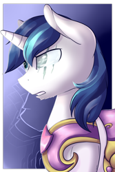 Size: 1280x1920 | Tagged: safe, artist:baldmoose, shining armor, pony, unicorn, armor, badass, scar, solo