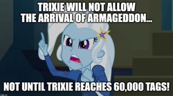 Size: 1280x714 | Tagged: safe, derpibooru import, edit, edited screencap, screencap, trixie, equestria girls, rainbow rocks, caption, image macro, meme, text, trixie yells at everything