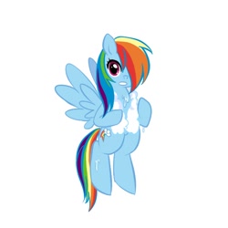 Size: 650x650 | Tagged: safe, artist:chch, rainbow dash, pegasus, pony, askdrrnmsd, female, flying, mare, shower, solo, towel, wet