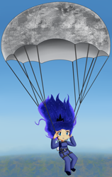 Size: 1684x2666 | Tagged: safe, artist:maai, princess luna, human, big head, commission, cute, humanized, moon, parachute, sky, skydiving, solo