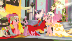 Size: 1280x720 | Tagged: safe, artist:viva reverie, screencap, pinkie pie, princess cadance, queen chrysalis, rarity, shining armor, spike, twilight sparkle, alicorn, changeling, changeling queen, dragon, earth pony, pony, unicorn, a canterlot wedding, absurd file size, animated, canterlot, clothes, comedy, comic book, dress, fake cadance, fire, glare, grin, immatoonlink, open mouth, parody, smiling, smirk, spread wings, throne room, wedding dress, youtube link