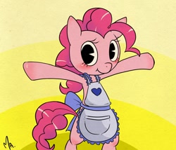 Size: 1400x1200 | Tagged: safe, artist:gatodelfuturo, pinkie pie, pony, apron, bipedal, clothes, happy, smiling