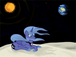 Size: 1000x750 | Tagged: safe, artist:melkekua, princess luna, alicorn, pony, moon, planet, s1 luna, solo, sun