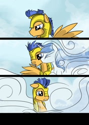 Size: 752x1062 | Tagged: safe, artist:pedrohander, flash sentry, shining armor, ghost, pony, unicorn, do you remember, gay, kissing, male, royal guard, sad, shiningsentry, shipping