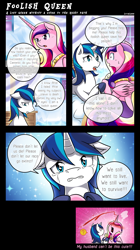 Size: 1500x2679 | Tagged: safe, artist:vavacung, princess cadance, queen chrysalis, shining armor, alicorn, changeling, changeling queen, pony, unicorn, comic:to love alicorn, blood, comic, crying, cute, dialogue, disguise, ladyboner, nosebleed, prone, speech bubble