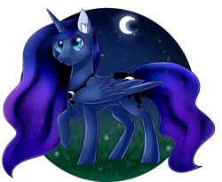 Size: 1024x840 | Tagged: safe, artist:lou1911, princess luna, alicorn, pony, ear fluff, moon, raised hoof, solo, stars