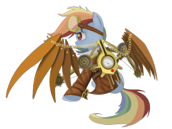 Size: 2000x1500 | Tagged: safe, artist:colorsymphony, rainbow dash, pegasus, pony, blue coat, female, mare, multicolored mane, steampunk