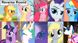 Size: 1281x703 | Tagged: safe, applejack, derpy hooves, fluttershy, pinkie pie, princess cadance, princess celestia, princess luna, rainbow dash, rarity, shining armor, twilight sparkle, twilight sparkle (alicorn), alicorn, earth pony, pegasus, pony, unicorn, comic:celestia's servant interview, caption, cs captions, female, interview, male, mare, stallion