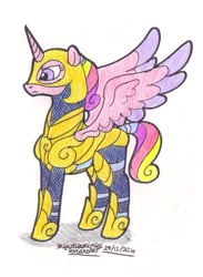 Size: 667x913 | Tagged: safe, artist:skywalkergirl666, princess cadance, alicorn, pony, armor, solo, spread wings, traditional art